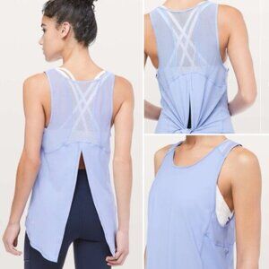 Lululemon  *  Sculpt Tank Tie Back Hydrangea Blue EUC Mesh